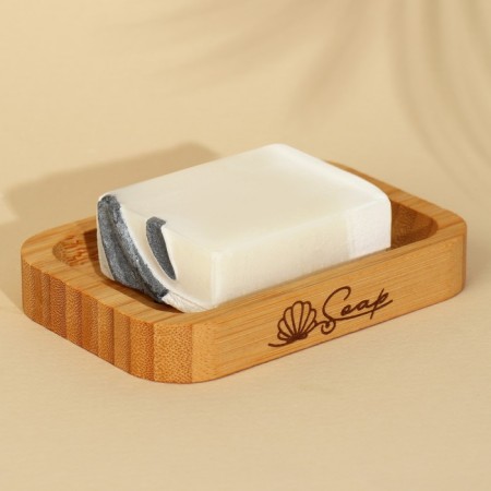 Wooden soap dish "SOAP", square, bamboo-1