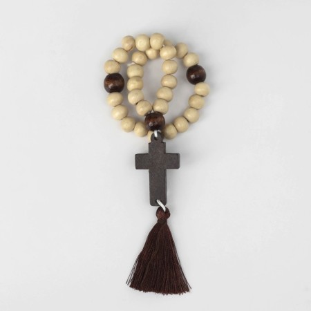 Wooden “Orthodox” parsing with a cross, 30 beads, milk color-1