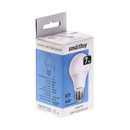 LED LED SMARTBUY, E27, A60, 7 W, 6000 K, cold white light-2