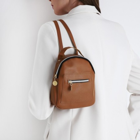 Women's backpack of artificial leather with lightning, 1 pocket, brown color-5