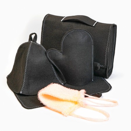 Set for baths and saunas 5 in 1 (bag, hat, mittens, rug, washcloth), black-9