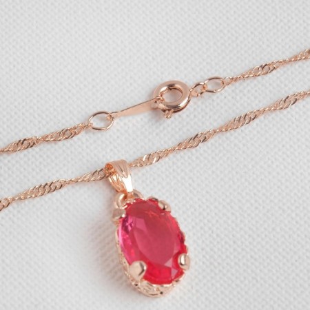 Set 3 objects: earrings, pendant, dimensionless “Edel” oval large, pink color in gold, 45 cm-2