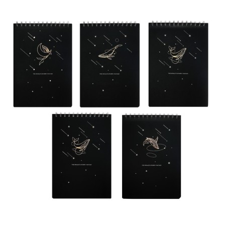 A4 sketchbook, 30 black sheets on the crest, “whale”, solid substrate, density 110 gr., Mix