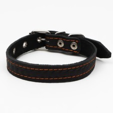 Leather collar with embossing on synthetic winterizer, 46 x 2 cm, Osh 25-35 cm, black