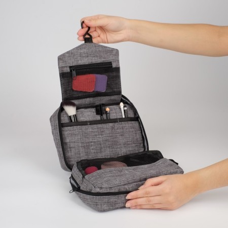 Road cosmetic bag, 2 parts on lightning, with hook, color gray color-2