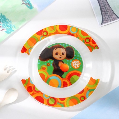 Set of dishes "Cheburashka", 3 items: plate, bowl, mug, gift packaging, glass-1