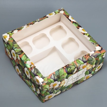 Box for cupcakes and gento-traps, confectionery packaging "Flower pattern", 25 x 25 x 10 cm-2