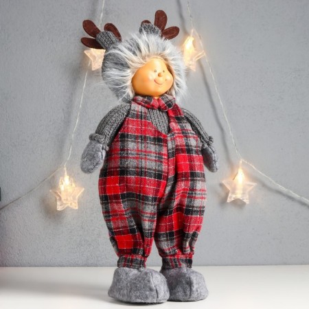 Interior doll "Boy Puhlyash in a hat with horns, in the overalls in the cell" 38x21x11 cm-1
