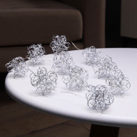 Girlynda “thread” dew 5 cm, with nozzles “snowballs”, IP20, silver thread, 10 LED, AAX2 batteries (not complete), glow warm white-1