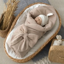 Одеяло-конверт на выписку KinDerLitto «Муслин №2», с бантом на резинке, 90х90 см, цвет капучино