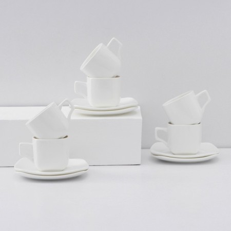 Service Porcelain TeaX ILONA, 12 items: 6 cups 200 ml, 6 saucers, white color