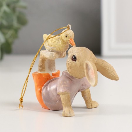 Souvenir Polystone Suspension "Bunny with a yellow chick" 7.5x5x7 cm-2