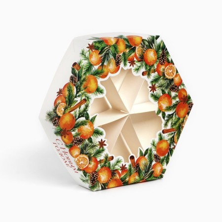 Folding box "Mandarinchiki", 23 x 23x 4 cm, new year-2