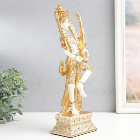 Polystone souvenir "Dancing deity with a musical instrument" with a white-gold 13x9x34 cm-1