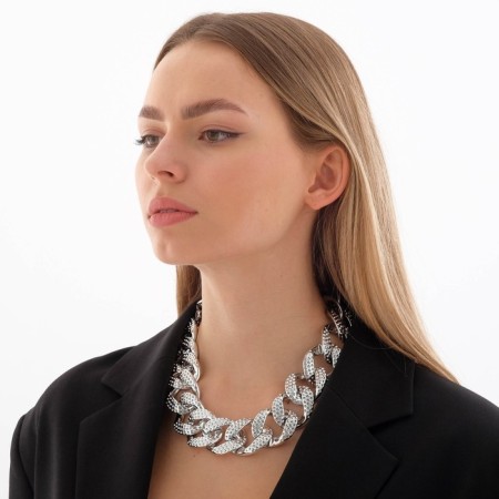The necklace "Ground chain" is interspersed, the color is silver, 50 cm-2