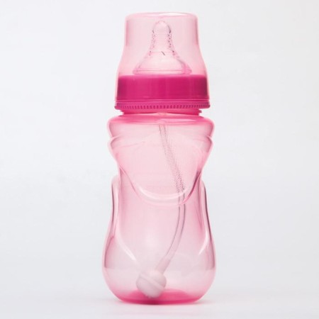 A bottle for feeding, a wide throat, medium flow, 300 ml., Pink color, +3 months-1