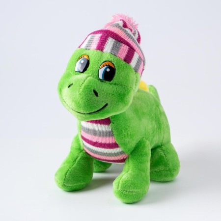 Soft toy "Dragosh", in a striped hat, 21 cm, green color