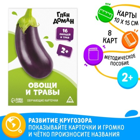 Educational cards according to the method of Glena Doman "Vegetables and Herbs", 8 cards, 2+