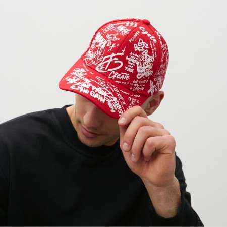 Minaku cap with inscriptions, red color, rr 58-1