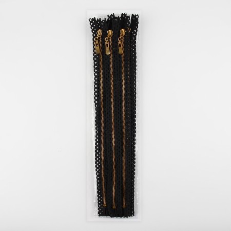 Metal zipper, No. 3, non -proceeding, automatic lock, 30 cm, black/gold color-3