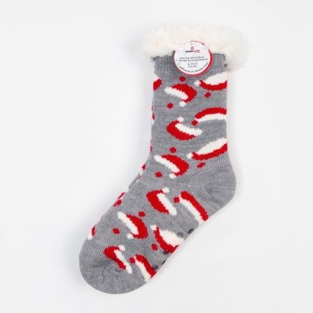 Women's socks with fur inside "New Year's caps", gray color, size 23-25 ​​(36-40)-3