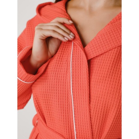 Women's robe with a hood, size 70, coral color-5