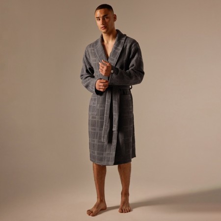 Wafel dressing gown Male SL Home: Chess "Grig Sandre", size M, 100% cotton, 340 g/m2