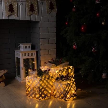 LED figure "White Wicker Gifts" 15, 20, 25 cm, textiles, metal, 220 V, glow warm white
