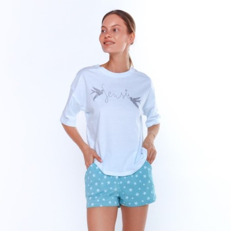 Homemade female set (T -shirt/shorts), blue color, size 48