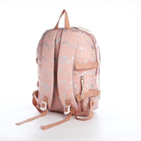 School backpack from textiles on lightning, 4 pockets, pink color-3