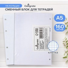 Smecked block for notebooks on A5 rings, 160 sheets in the Calligrata cell, offset, 60 g/m2, whiteness 100%