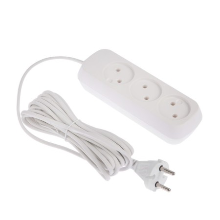 Extension cord 3 sockets, 5 m, 6 A, 1300 W, SHVVP 2x0.5 mm2, without salary, white-1