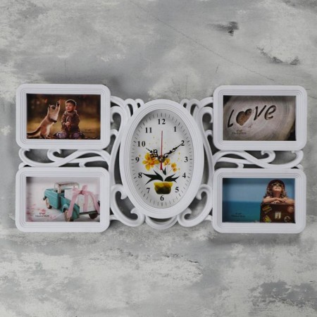 Wall clock, series: photo frames, "Annet", smooth move, 26 x 51 cm, dial 15 x 21 cm