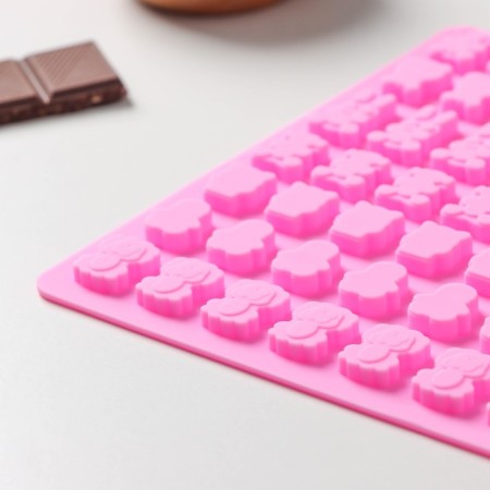 Form for marmalade Dolyan Zoo, silicone, 18.5 × 15 × 0.5 cm, 49 cells (2 × 1.5 cm), pink color-2