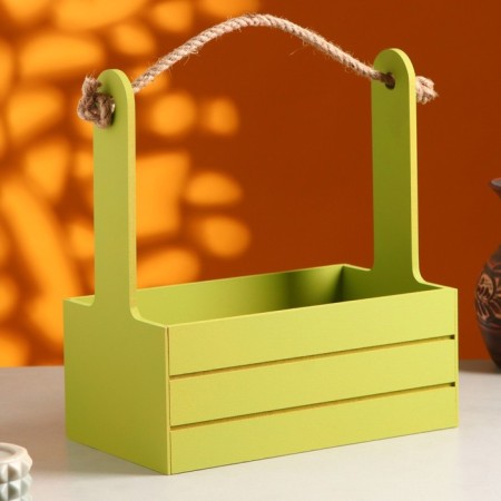 Wooden Kashpo 25.5 × 15 × 30 cm "AROMA", handle rope, pistachio