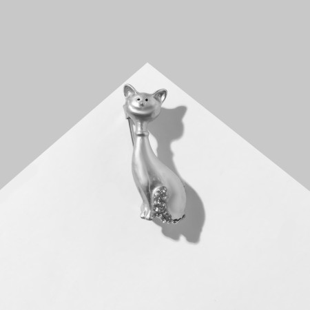 Brooch "Cat", white color in silver-2