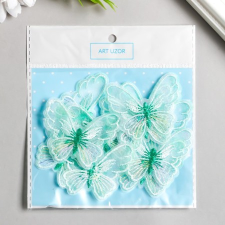 Decor for creativity Textile Embroidery "Green butterfly" 4.7x5.5 cm-2