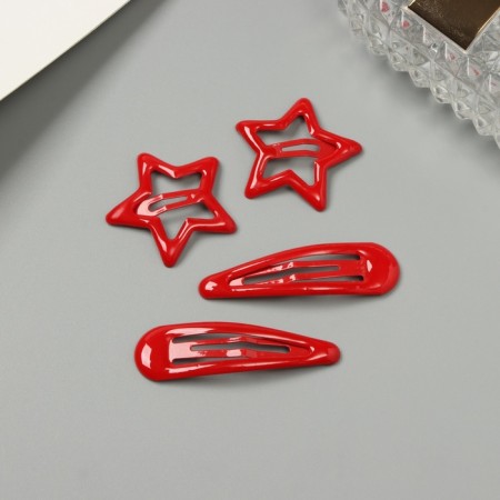 Invisible hair "Enico" (set 4 pcs) star, 5 and 3 cm, red-1
