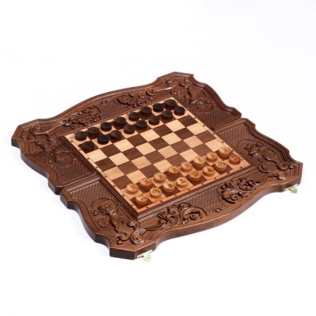 Board games 3 in 1 "Rezans": backgammon, chess, checkers, from an array of beech, patina, 56 x 58 cm