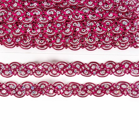 Braid, in a roll 10 m, the color of fuchsia with silver-2