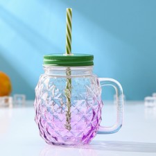 Glass can with a lid and tube of the pineapple, 500 ml, 12.5 × 9.5 × 13 cm, color mix