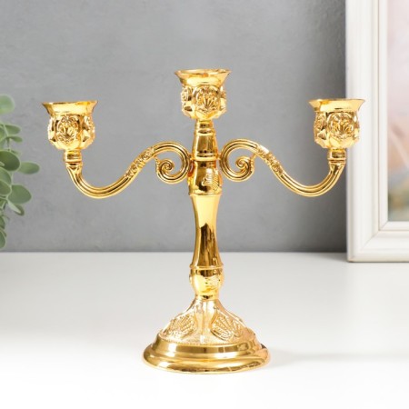 Summary Metal for 3 candles "Carved leaf" Color gold 18x20.5x8.5 cm