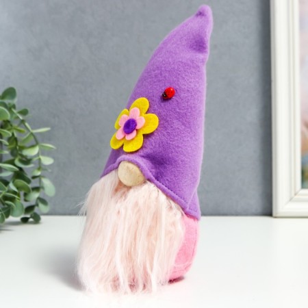 Interior doll "Dwarf in a cap with a flower and God's cow" 25x8x6 cm-1