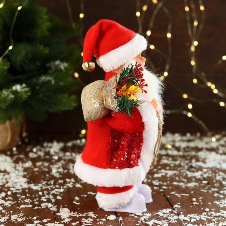 Santa Claus "in a patterned vest, with gifts" moves, with backlight, 28 cm, red-1