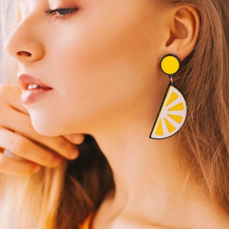 Earrings plastic "Vivien" lemons, yellow-white color-1