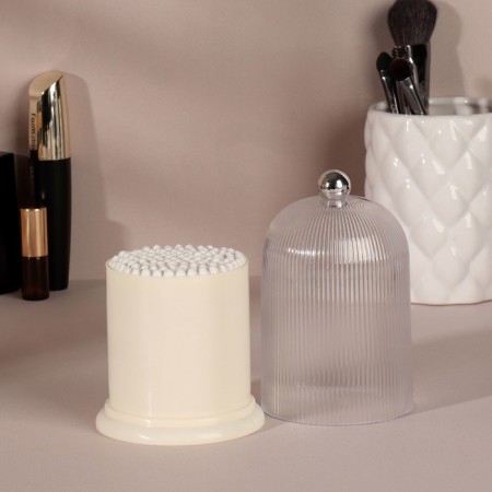 Organizer for cotton sticks, with a lid, d = 7.4 × 11.6 cm, milk/transparent color-1
