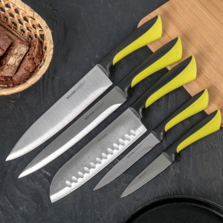 A set of kitchen knives Jana, 6 objects: blade 9 cm, 12 cm, 20 cm, 20 cm, 20 cm, with a universal block-1