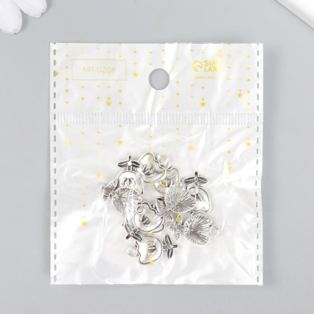 Decor for creativity Metal "Flower with leaves" silver 1.2x2 cm-3
