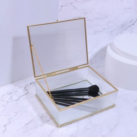 Organizer for storage "Ripples", with a lid, glass, with a mirror -bottom, 1 section, 20 × 16 × 6.5 cm, the color is transparent/copper-2