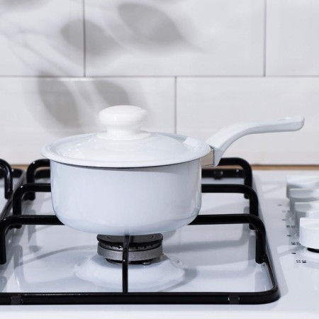 Bucket 600 ml, enameled cover, without decolleys, plastic handle, induction, white color-7